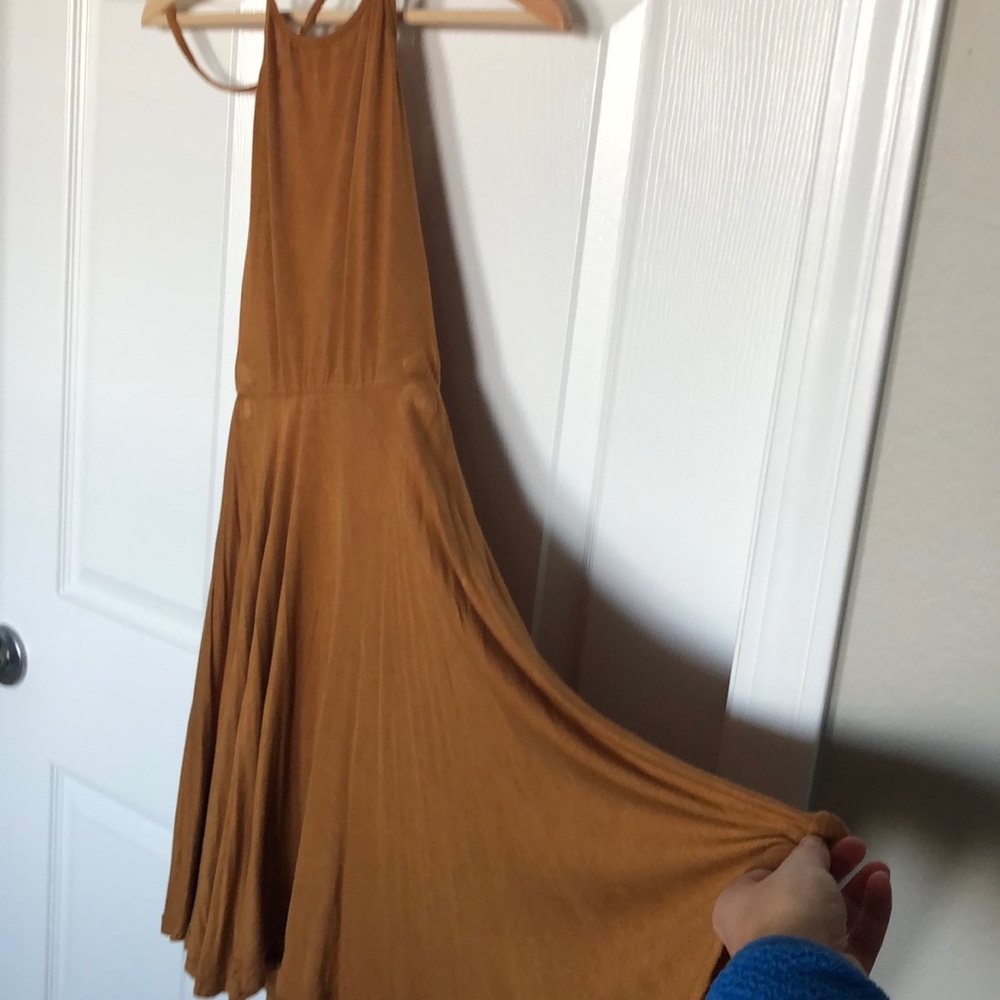 Soft halter dress in burnt mustard color